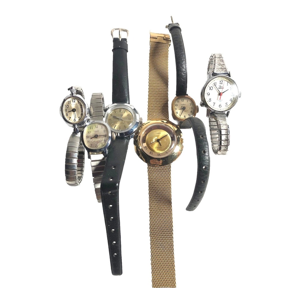 6 Vtg Timex Watches Including Timex Electric UFO Roman Numerals UNTESTED